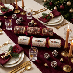 Deluxe Burgundy and Cream Nutcracker Christmas Crackers Festive Tableware Set of 6