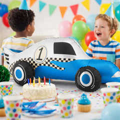 Blue White Racing Car Foil Balloon for Playful Birthday Party Decoration and Decor