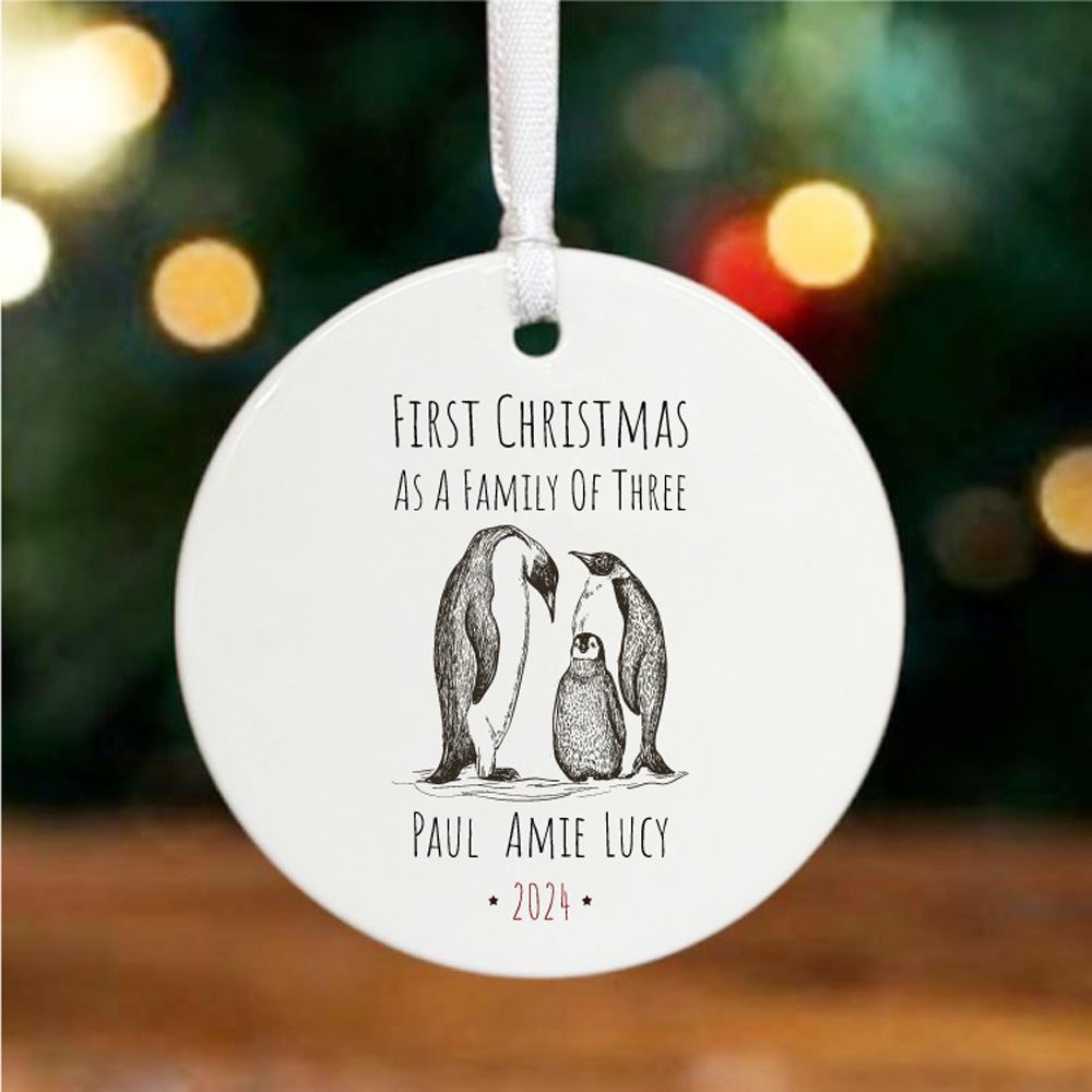 personalised-1st-christmas-family-of-3-porcelain-bauble-penguin-gift|LLUVPORC2|Luck and Luck| 1