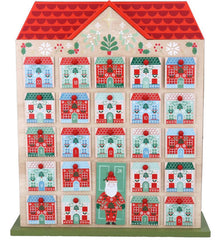 Wood Christmas Advent Calendar Alpine Houses Mini Drawers 1-24 Green Red Festive Decor