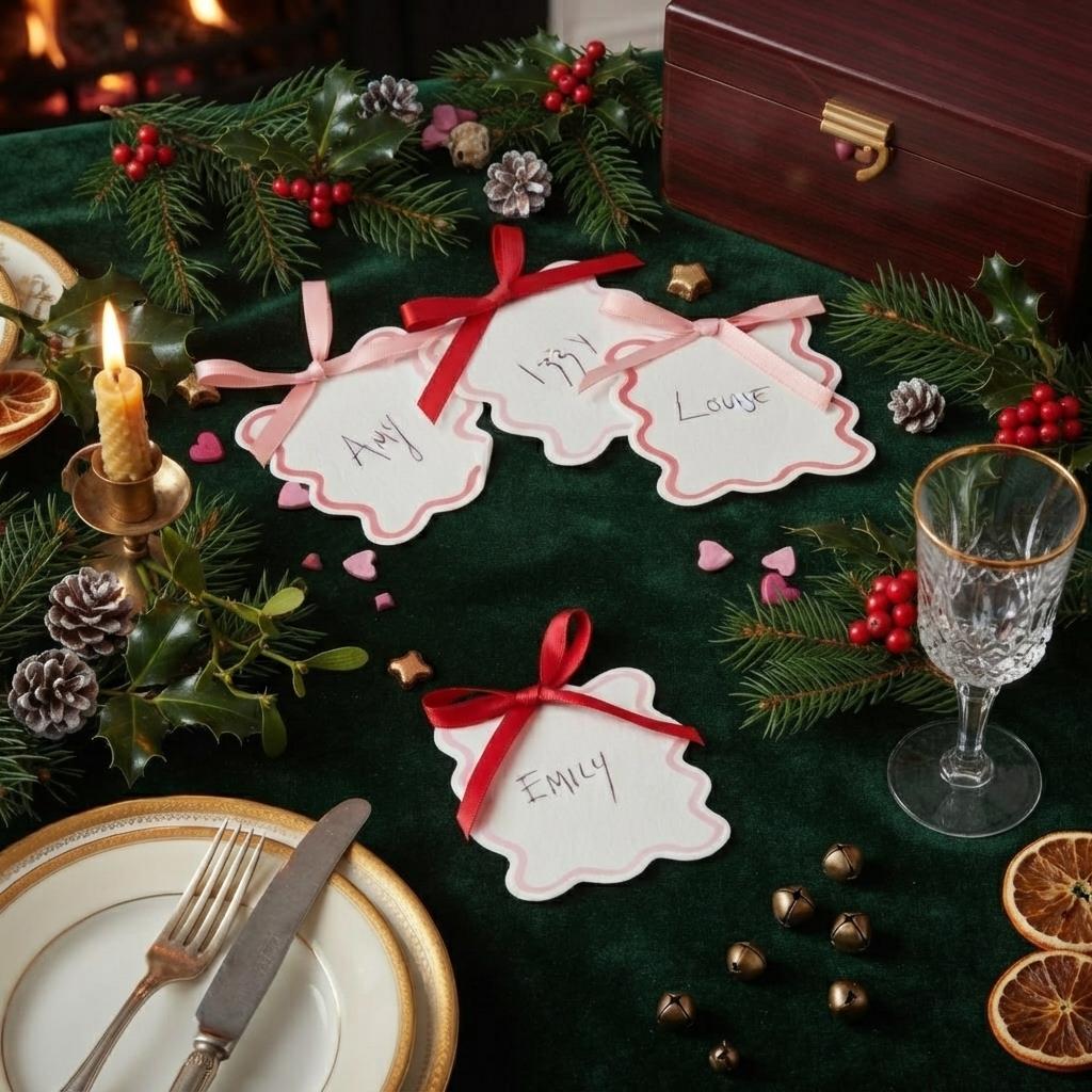 Wavy Place Cards in Pink and Red Bows for All Occasions 10pk