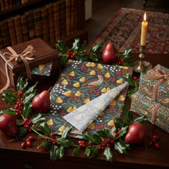 Partridge Pear Christmas Tissue Paper Blue Red Festive Gift Wrap Sheets Set of 4