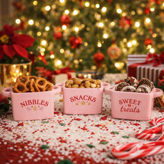 Sugarplum Bakery Christmas Porcelain Mini Bowls Pink Snack Treat Dishes Set of 3