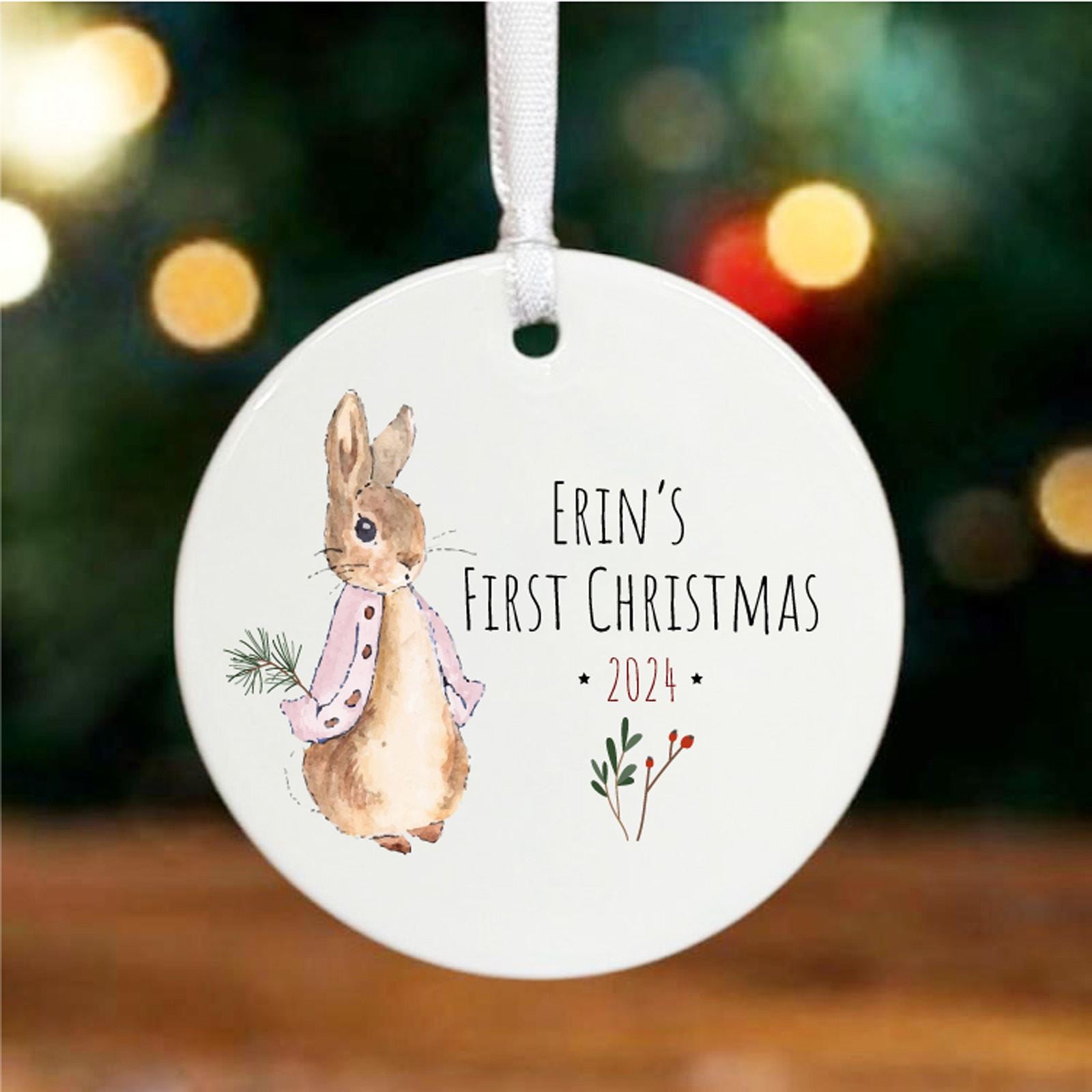 personalised-flopsy-rabbit-1st-christmas-design-porcelain-bauble-gift|LLUVPORC12|Luck and Luck| 1