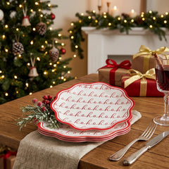 Red Hohoho Christmas Paper Plates Festive Party Tableware Decorations Set of 8