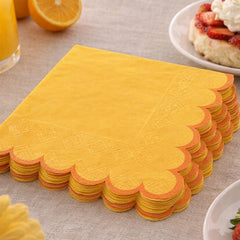 Yellow Gold Scalloped Cocktail Napkins Disposable Party Table Decor (12 Pack 13cm)
