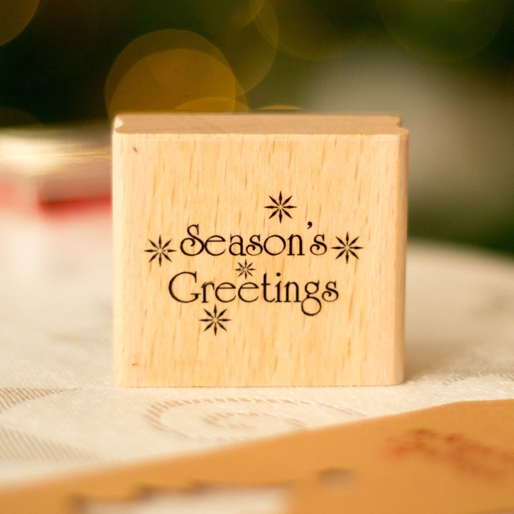 seasons-greetings-wood-mounted-rubber-ink-stamp|103A|Luck and Luck| 1