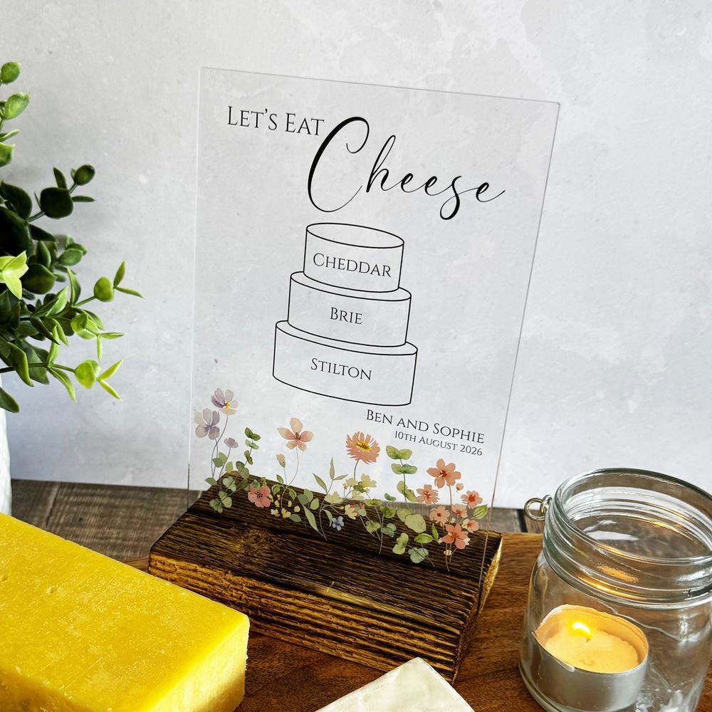 floral-personalised-cheese-sign-clear-wedding-dinner-party-events|LLUVWEDSIGND2CHCL|Luck and Luck| 1