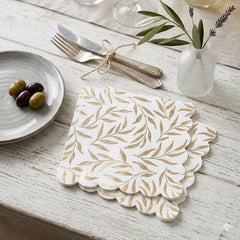 White & Gold Cocktail Napkins – Elegant Wedding Party Tableware Pack of 20