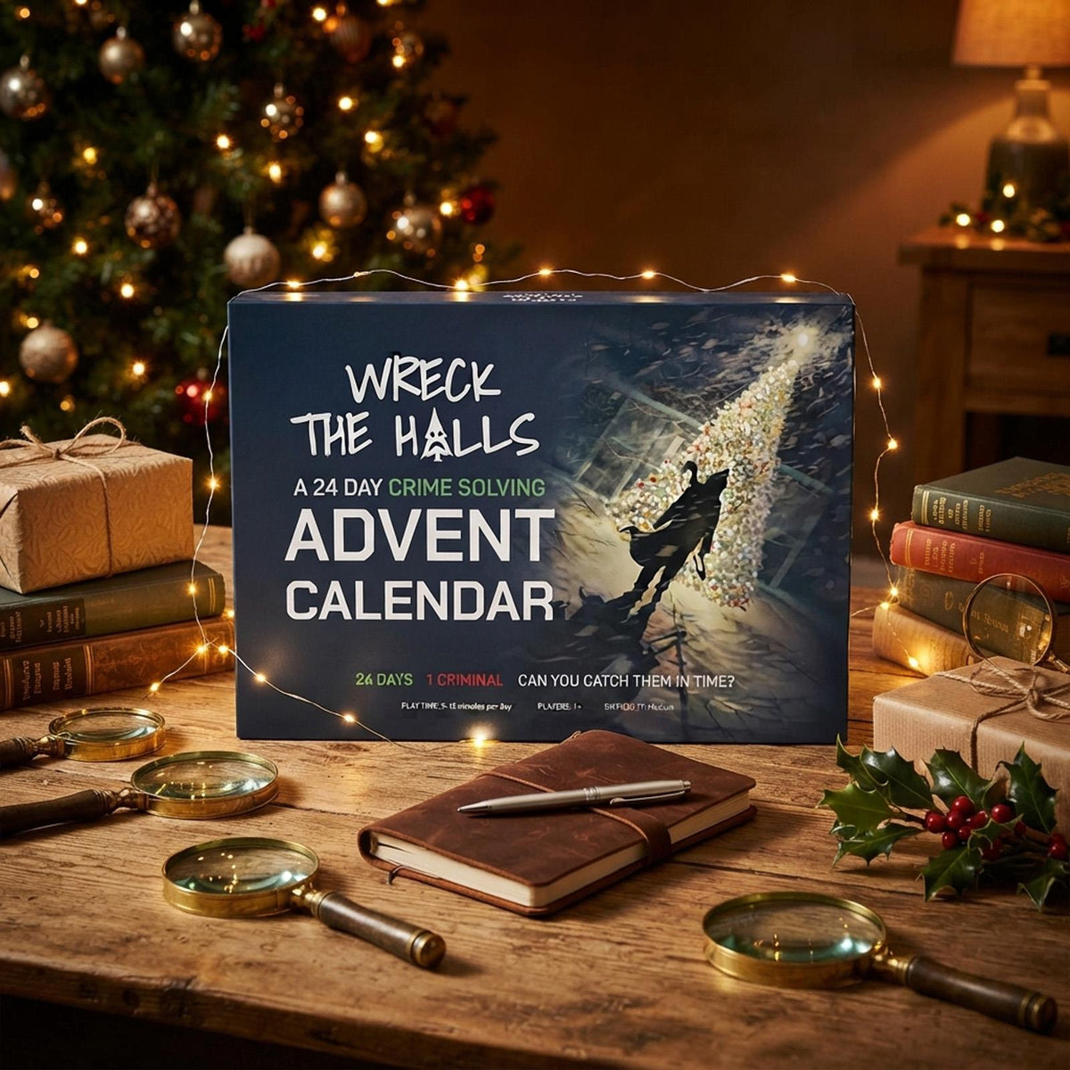 Wreck the Halls Christmas Mystery Advent Calendar Game with 24 Puzzle Doors
