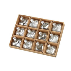 Set of 12 Gold Glass Heart Baubles for Christmas Tree and Festive Decorating