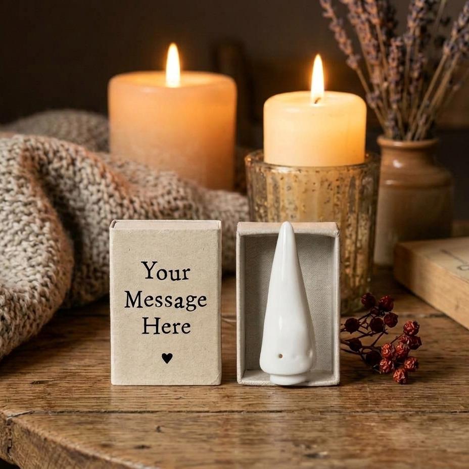Personalised Christmas Tree Matchbox with Porcelain Ornament and Your Own Message