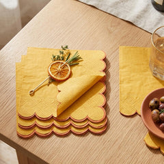 Yellow Gold Scalloped Cocktail Napkins Disposable Party Table Decor (12 Pack 13cm)