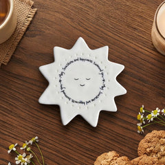 White Porcelain Sun Coaster May Sunshine and Happiness Modern Contemporary Home Gift