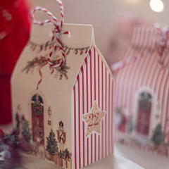Christmas Advent Calendar with 24 Red Paper House Gift Boxes for Festive Countdown
