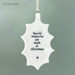 East of India Hanging Porcelain Holly Special Memories at Christmas