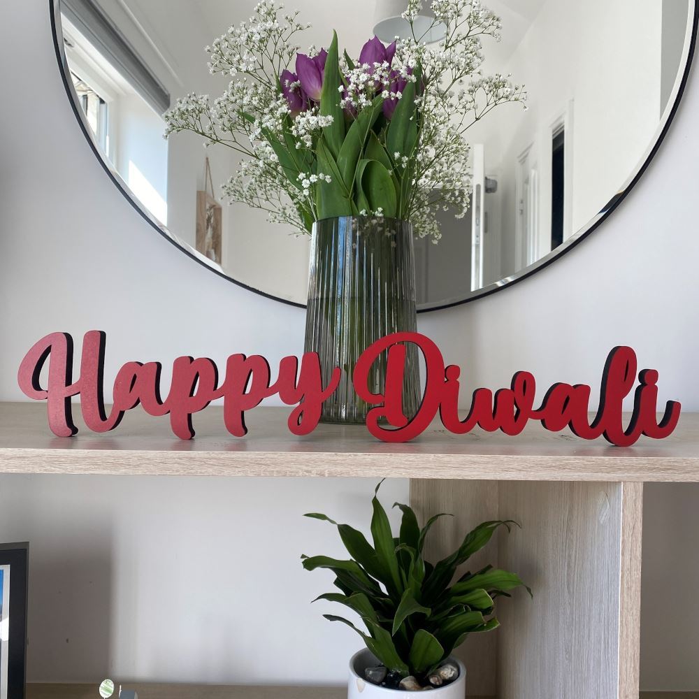 Wooden Happy Diwali Hindu Table Sign Decoration