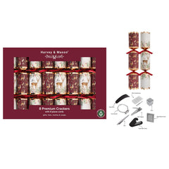 Premium Burgundy Deer Christmas Crackers Red Gold Festive Party Tableware Set of 8