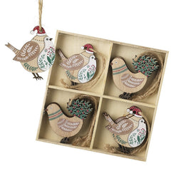 Wooden Green and Brown Bird Hanger Set for Festive Christmas Tree Decor - 8Pk