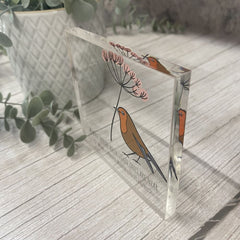 Personalised Memorial Robin Acrylic Block Sign with Name or Initials and Dates