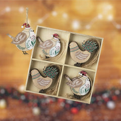 Wooden Green and Brown Bird Hanger Set for Festive Christmas Tree Decor - 8Pk