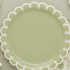 Botanical Paper Plates Green White Party Tableware (Pack of 8, 23cm)