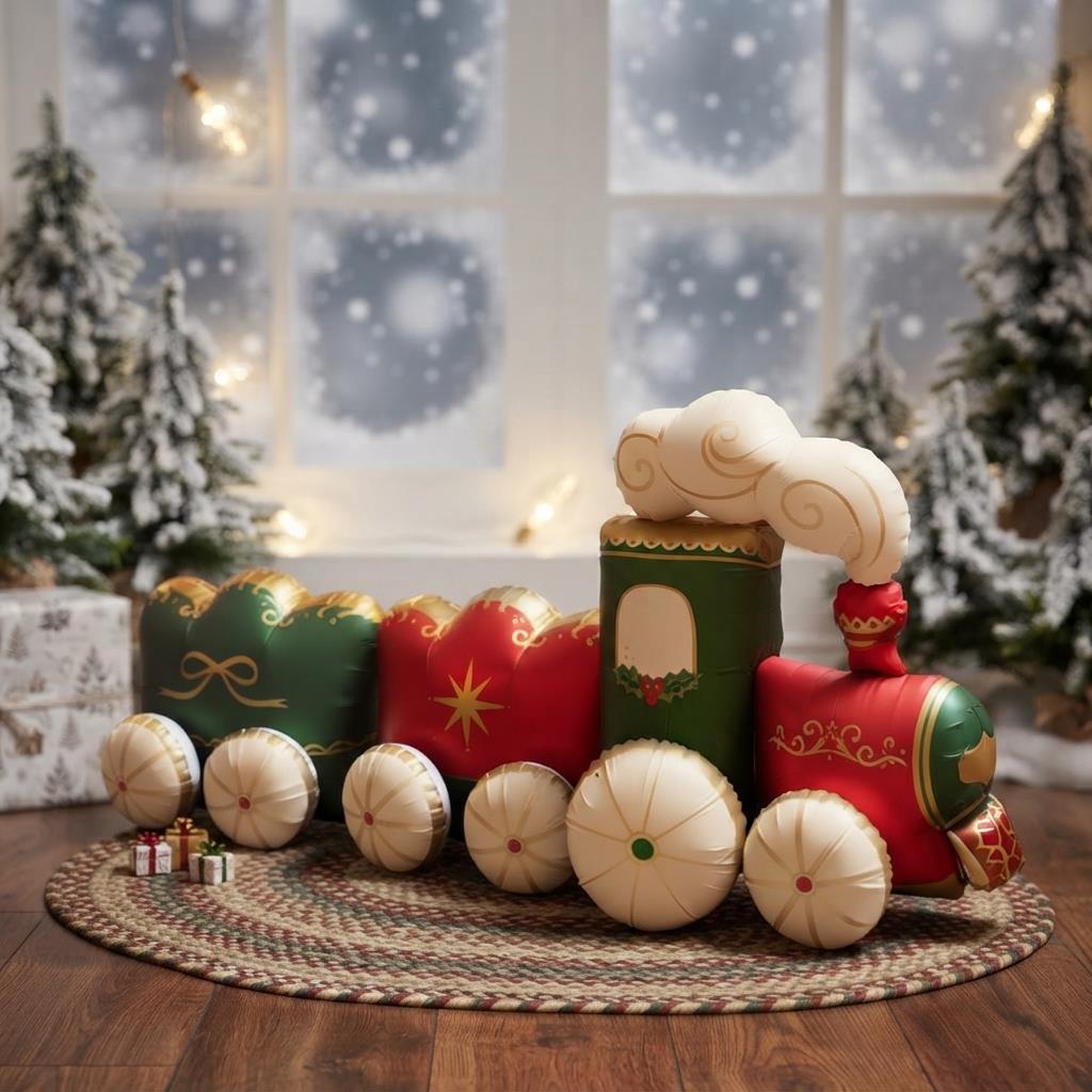 Festive Standing Christmas Train Foil Balloon Red Green Holiday Party Decor