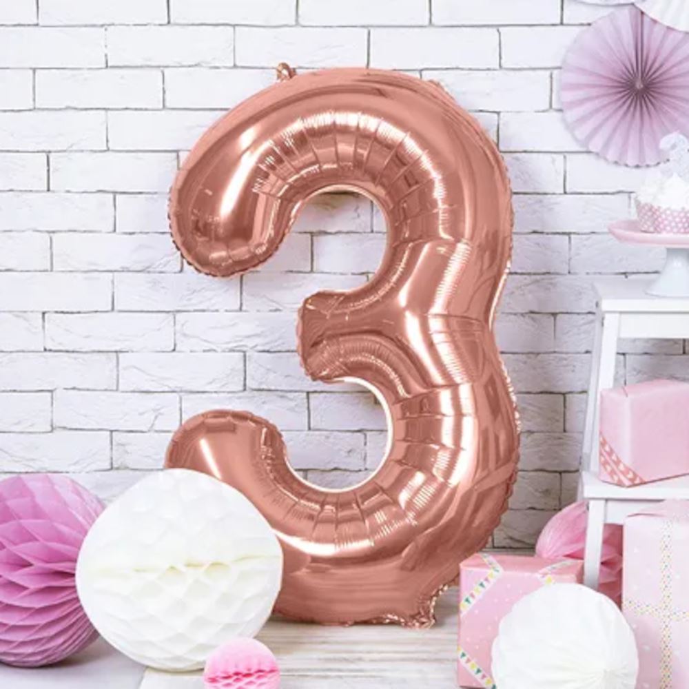 large-foil-rose-gold-number-3-balloon-86cm-birthday-decoration|FB1M-3-019R|Luck and Luck| 1