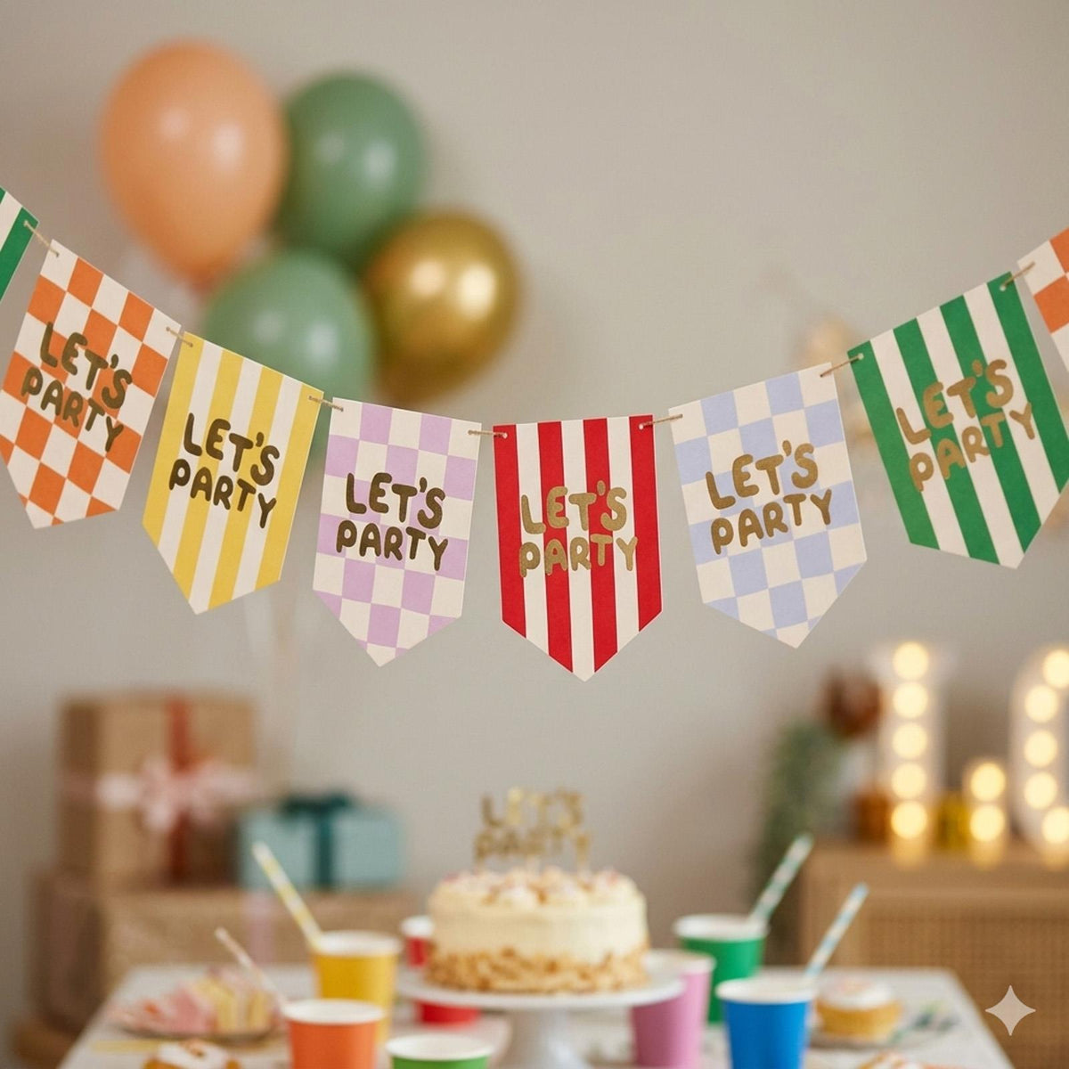 Playful Brights Lets Party Card Flag Bunting For Birthday Wall Decor (200 cm)