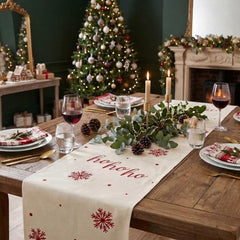 Hohoho Christmas Table Runner Red Cream Festive Dining Party Table Decoration