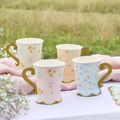 floral-tea-party-paper-party-cups-with-handle-x-8|HBDF104|Luck and Luck| 1