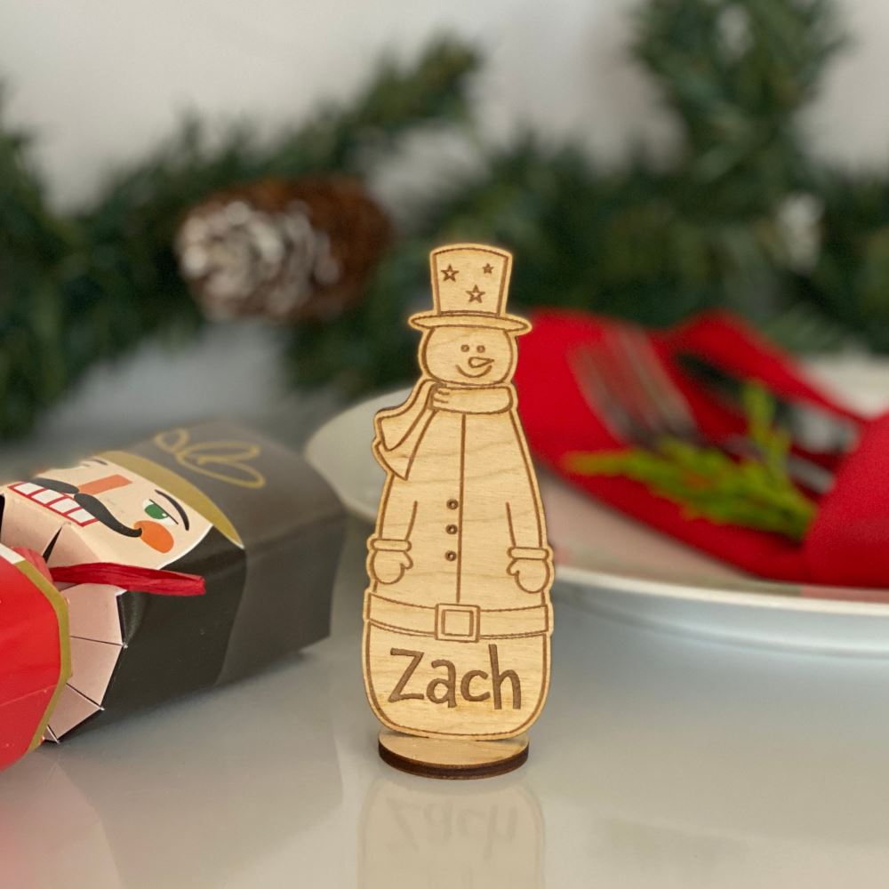 wooden-christmas-personalised-snowman-place-table-name-settings|LLWWSNOWMANPNP|Luck and Luck| 1