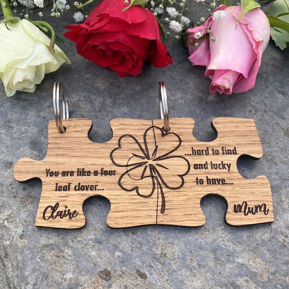 personalised-wooden-jigsaw-keyrings-friendship-clover|LLWWJIGKEYRINGD2|Luck and Luck| 1