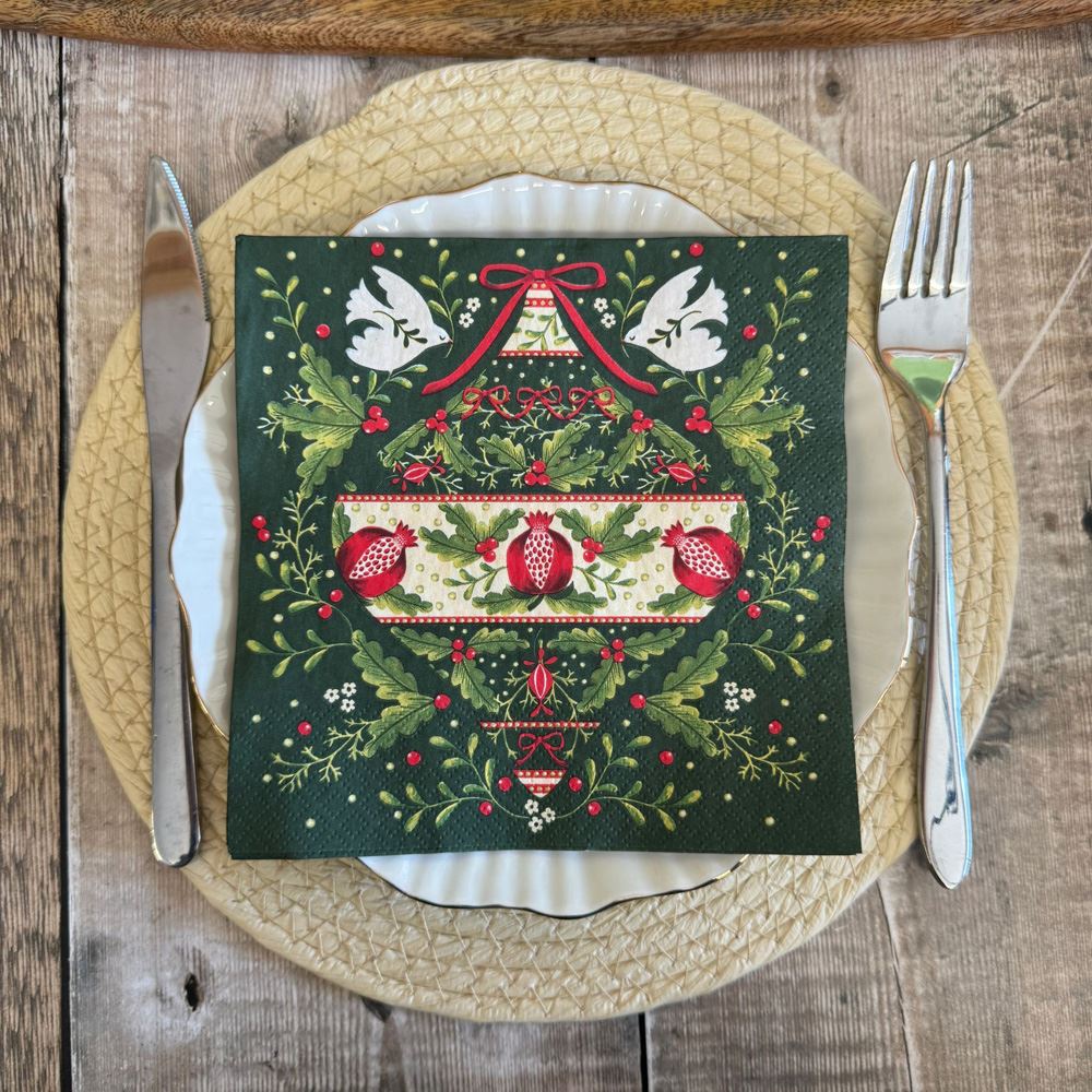 folklore-green-christmas-paper-party-napkins-20-pack|FOLK-NAPKIN|Luck and Luck| 1