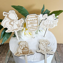 personalised-winnie-the-pooh-wooden-cake-toppers-x-5-childrens-birthday|LLWWPOOHCTX5|Luck and Luck| 1