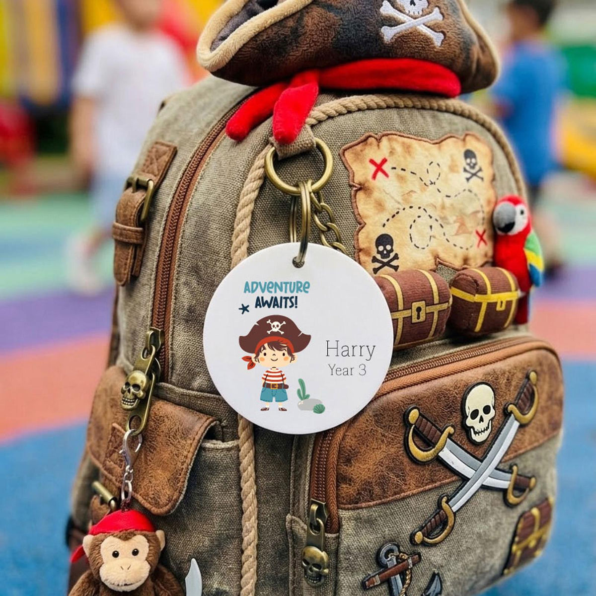 Personalised Pirate Acrylic Kids School Bag Charm Name Tag Gift for Children