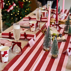 Festive Pink and Red Stripe Paper Tablecloth for Christmas Party Tables at Home 2.6m