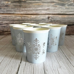 Playful White Snowflake Birthday Tableware Plates Cups Napkins Celebration Pack for 8
