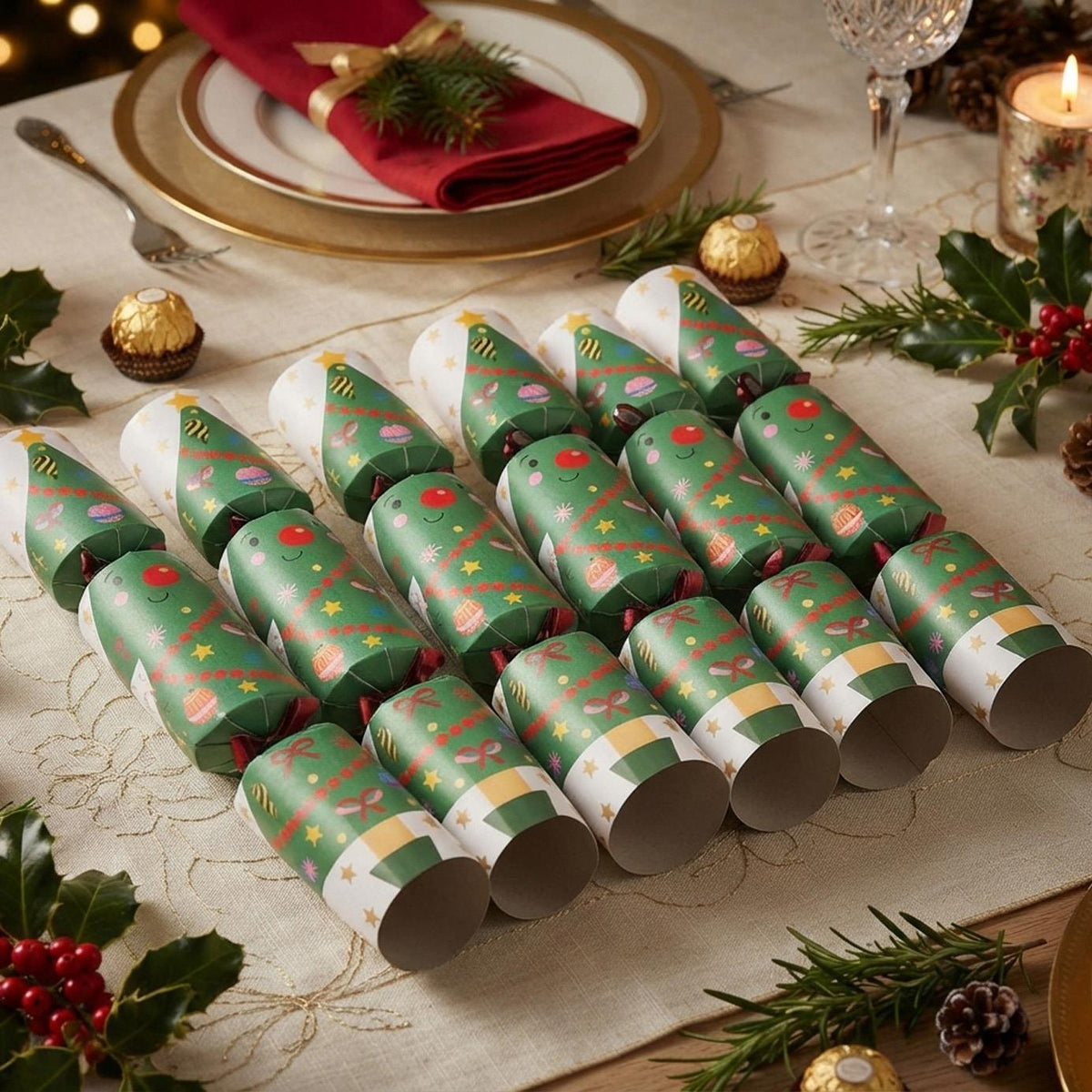 Roll a Christmas Tree Dice Game Christmas Crackers Festive Party Tableware Set of 6