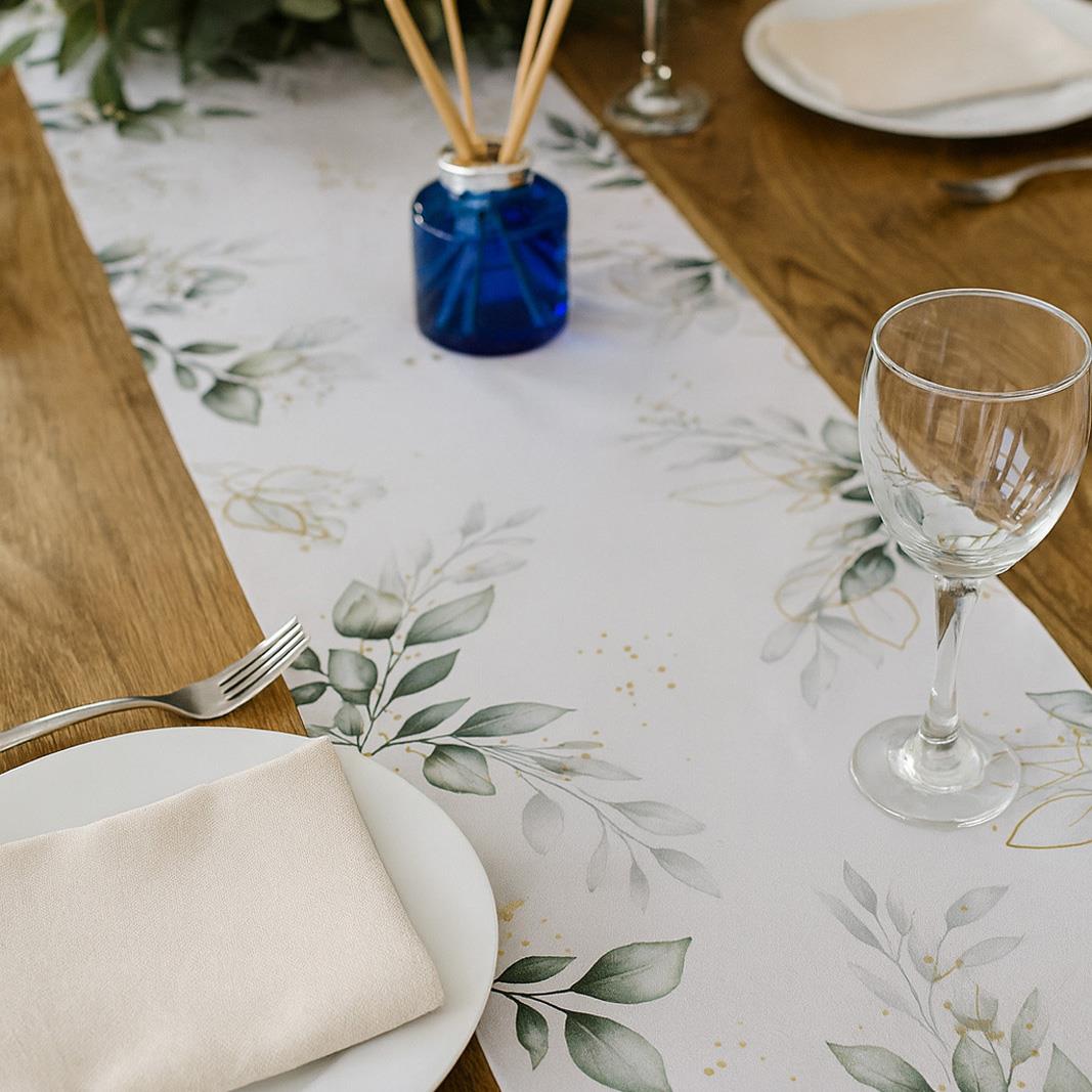 Botanical Gold Foliage Fabric Table Runner 28cm x 5m