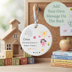 Personalised 1st Day at School Bauble for Girl -  Porcelain Name Hanging Gift