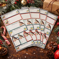Partridge Pear Christmas Gift Label Stickers Cream Red Festive Gift Wrap Set of 40