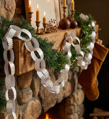 White Gold Scallop Edge Paper Chains for Festive Christmas Decor Pack of 48