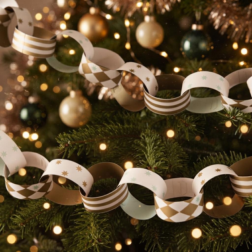 Gilded Gold Christmas Paper Chains Festive Craft Party Decorations Set of 100