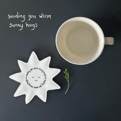 White Porcelain Sun Coaster Sending Warm Sunny Hugs Modern Contemporary Home Gift