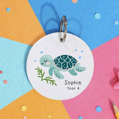 Personalised Turtle Acrylic Kids School Bag Name Tag Keyring Gift for Children