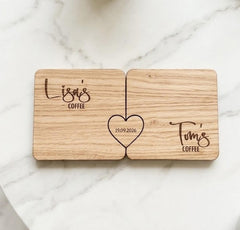 Personalised Couples Coaster with Heart Token, Names and Drink Wedding Keepsake Gift