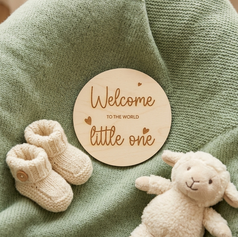 Welcome to the World Wooden Baby Announcement Disc New Baby Gift