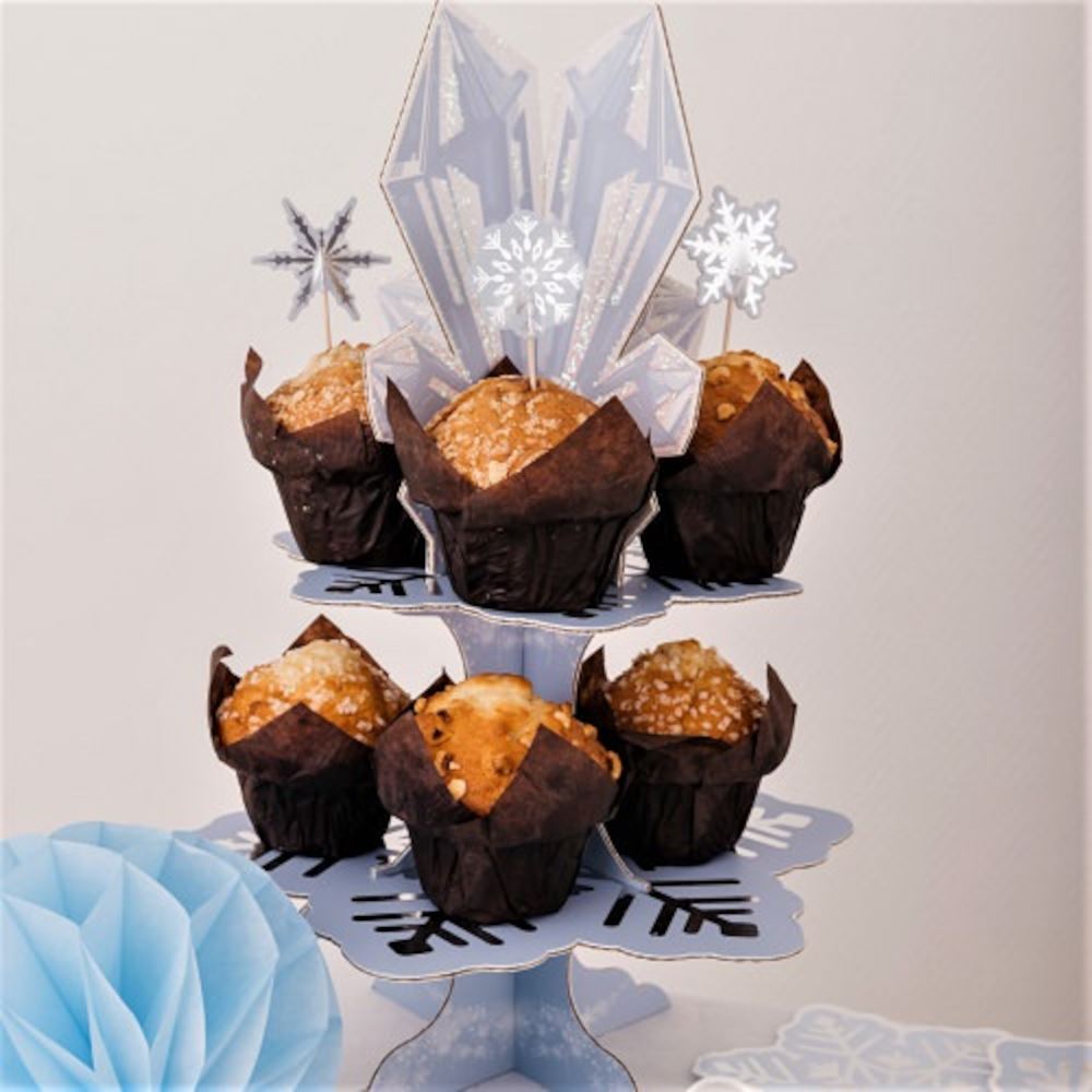 ice-blue-cardboard-snowflake-cake-stand-silver-glitter-40cm-2-tiers|93913|Luck and Luck| 1