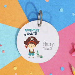 Personalised Pirate Acrylic Kids School Bag Charm Name Tag Gift for Children